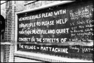 Stonewall Inn Mattachine Society sign 1969